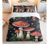 Juego de funda de edredón con estampado de hongos vibrantes, ropa de cama con patrón de naturaleza de ensueño, ideal para dormitorio de niños, 3 piezas (03, King + 50 x 75 cm x 2)
