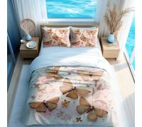 Juego de funda de edredón con estampado de mariposas, elegante ropa de cama floral con fondo de acuarela rosa claro, juego de 3 piezas para mujer (04, doble + 50 x 75 cm x 2)
