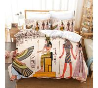 Juego de funda de edredón con estampado del antiguo Egipto, símbolos egipcios, estilo vintage, pirámide de faraón dorado, rituales, patrones sacrificiales de residentes tribales, juego de edredón