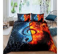 Juego de Funda de edredón con Llamas de Agua,Juego de Cama con de Notas Musicales,King,Funda de edredón para niños,niñas,Hombres,Mujeres,Estilo Hipster