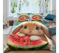Juego De Funda De Edredón Conejito Juego De Ropa De Cama con Diseño Sandía En 3D Microfibra con Cremallera Y Funda De Almohada para Adultos Adolescentes Double(200x200cm)