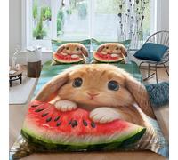 Juego De Funda De Edredón Conejito Juego De Ropa De Cama con Motivo Sandía En 3D Microfibra con Cremallera Y Funda Almohada para Adolescentes/niñas King（220x240cm）