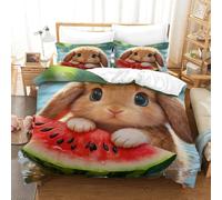 Juego De Funda De Edredón Conejito Juego De Ropa De Cama con Motivo Sandía En 3D Microfibra con Cremallera Y Funda De Almohada para Hombres Y Adultos Single(140x200cm)