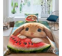 Juego De Funda De Edredón Conejito Juego De Ropa De Cama con Motivo Sandía En 3D Microfibra con Cremallera Y Funda Almohada para Niños Y Niñas Single(135x200cm)
