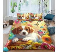 Juego De Funda De Edredón Cute Cachorro Juego De Ropa De Cama con Diseño Jardín Secreto En 3D Microfibra con Cremallera Y Funda De Almohada para Niños Y Niñas Double(200x200cm)
