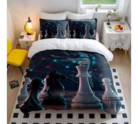 Juego de funda de edredón de ajedrez King & Knight, juego de estrategia, arte de cielo estrellado, juego de edredón con impresión 3D, decoración de tablero de ajedrez (1, King + 80 x 80 cm x 2)