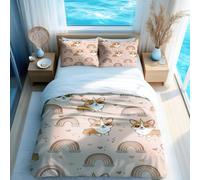 Juego de funda de edredón de dibujos animados de Corgi, adorable vals dorado, juego de 3 piezas para dormitorio infantil (04, King + 50 x 75 cm x 2)
