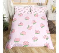 Juego de Funda de edredón de Dibujos Animados Juego de Cama Individual melocotón Rosa para niños Juego Cama Kawaii Funda edredón melocotón para niña Funda edredón Frutas Lindas