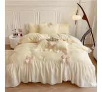 Juego de Funda de edredón de Encaje con Volantes y Lazo de Mariposa, Juego de Ropa de Cama de Microfibra cepillada Suave con Cierre de Cremallera, Color Amarillo, tamaño Queen