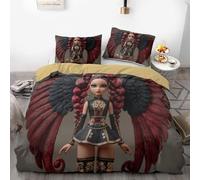 Juego de funda de edredón de fantasía gótica de Valkyrie Crimson - Ropa de cama de muñeca alada roja y negra para adultos y adolescentes, tamaño Queen (02,200 x 200 cm + 50 x 75 cm x 2)