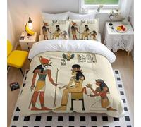 Juego de funda de edredón de faraón egipcio y Horus, con trono dorado y jeroglíficos, ropa de cama artística para decoración de dormitorio (04, King + 50 x 75 cm x 2)