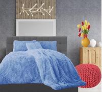 Juego de funda de edredón de forro polar con funda de almohada a juego, cálido y acogedor, color azul vaquero, tamaño Superking, 260 x 220 cm aprox.