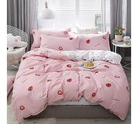 Juego de Funda de edredón de Fresa para niñas Conde corazón de Fresa y Fruta, para niños y niñas, Funda de edredón de Rayas Rosas, Suave,Estilo Kawaii