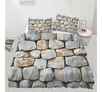 Juego de funda de edredón de guijarros tamaño Super King, funda de edredón con estampado de piedra con cierre de cremallera, juego de ropa de cama retro de pared y decoración del hogar (260 x 220 cm)