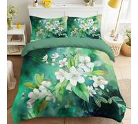 Juego de funda de edredón de lujo verde musgo con diseño floral de acuarela, suave, mullido, transpirable, degradado, primavera, hoja de cerezo, 230 x 230 cm, para adultos