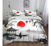 Juego de funda de edredón de microfibra de calidad de hotel, estilo pintura de tinta china, juego de ropa de cama con 2 fundas de almohada, funda de edredón ligera, hipoalergénica, suave, transpirable