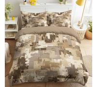 Juego de funda de edredón de microfibra ultra suave, moderno, militar, con fundas de almohada, patrón de bloques de tono tierra, textura al aire libre, lavable, para adolescentes y adultos, tamaño