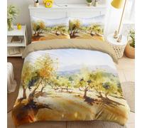 Juego de funda de edredón de microfibra ultrasuave con fundas de almohada, diseño de bosque de olivos, luz solar, montañas y tierra, lavable, para adolescentes y adultos, tamaño doble, 200 x 200 cm