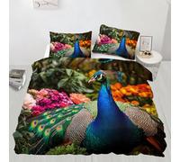 Juego de funda de edredón de pavo real doble con 2 fundas de almohada, flores lavables a máquina, lazos en las esquinas, decoración moderna para dormitorio (200 x 200 cm)