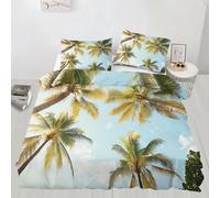 Juego de funda de edredón de plantas tropicales, palmeras, playas tropicales, juego de ropa de cama de 3 piezas con funda de almohada, decoración para todas las estaciones, funda de edredón con