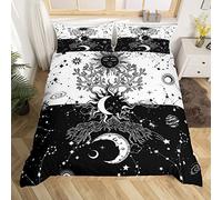 Juego de funda de edredón de sol y luna en blanco y negro Yin Yang Juego de ropa de cama bohemio con árbol de la vida trippy para niños y niñas, funda de edredón del universo del espacio exterior, fu