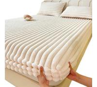 Juego de funda de edredón de terciopelo de felpa ultrasuave tamaño Queen King, ropa de cama acogedora para invierno, protector de colchón grueso, sábana de felpa hipoalergénica, color beige y blanco,
