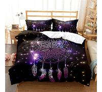 Juego De Funda De Edredón Dream Catcher Feather 100% Algodón De Fibra Larga, Ropa De Cama Transpirable, Funda De Edredón Ligera Con Cierre De Botón Oculto ((220x 240cm)-Cama de 150/160,sueño 01)
