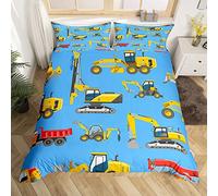 Juego de Funda de edredón Excavadora niños,de strucción,Juego de Funda de edredón Tractor de Dibujos Animados niños Suave yso,Color Amarillo,Azul,Individual,2 Unidades