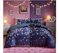 Juego de Funda de edredón Galaxy Que Brilla en la Oscuridad para niñas y niños, Juego de Ropa de Cama de Noche Estrellada del Universo Morado súper Suave del Espacio Exterior