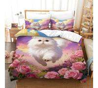 Juego De Funda De Edredón Gato Persa Juego De Ropa De Cama Estampado Arbusto de Rosas En 3D Microfibra con Cremallera Y Funda Almohada para Hombres Y Adultos Single(140x200cm)