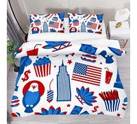 Juego de funda de edredón individual con patrón de elementos de Nueva York y Estados Unidos, juego de ropa de cama para niños y niñas, 3 piezas con 2 fundas de almohada con cierre de cremallera