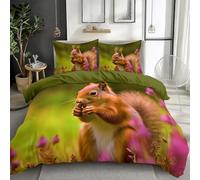Juego de Funda de edredón Individual de Microfibra cepillada 135 x 200 cm Animales Ardillas Bellotas Flora Silvestre ultrasuave, Reversible, no Necesita Planchado, Juego de Ropa de Cama de Lujo, Verde