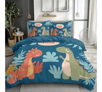 Juego de Funda de edredón Individual de Microfibra cepillada 200 x 200 cm Dibujos Animados Dinosaurios Hojas ultrasuave, Reversible, no Necesita Planchado, Juego de Ropa de Cama de Lujo, Azul