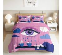 Juego de Funda de edredón Individual de Microfibra cepillada 200 x 200 cm Fantasía Ojos Lágrimas Líneas ultrasuave, Reversible, no Necesita Planchado, Juego de Ropa de Cama de Lujo, Rosa