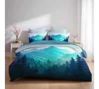 Juego de Funda de edredón Individual Microfibra Juego de Funda Edredon Juego de 3 piezas que Incluye Funda de Almohada Resistente a Los Desgarros cama 180 260 x 240 Azul lago Elegante Paisaje Bosque