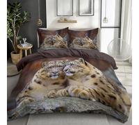 Juego de funda de edredón infantil con diseño de leopardo de las nieves, tamaño doble de 200 x 200 cm, juego de ropa de cama de animales de naturaleza misteriosa, funda de edredón de microfibra