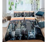 Juego de funda de edredón New York City Manhattan Skyline Cityscape Juego de ropa de cama contemporánea artística, paisaje, 3 piezas, tamaño king