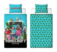 Juego de funda de edredón oficial de la película Minecraft para cama individual, diseño de videojuegos, reversible, de 2 caras, incluye funda de almohada a juego, juego de cama individual