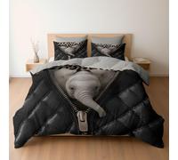 Juego de Funda de Edredón Reversible con Fundas de Almohada, Diseño Arte Elefante pequeño Cremallera sonda 135 x 200, Tejido Transpirable, Gris Topo, Fácil Cuidado, Lavable a Máquina (Cama 80/90)