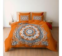 Juego de Funda de Edredón Reversible con Fundas de Almohada, Diseño Líneas Elegantes Flores geometría Mandala 150 x 220, Tejido Transpirable, Naranja Quemado, Lavable a Máquina (Cama 90)