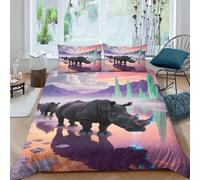 Juego De Funda De Edredón Rinoceronte Juego De Ropa De Cama Estampado Lago Salado en el Crepúsculo En 3D Microfibra con Cremallera Y Funda De Almohada para Hombres Y Adultos Double(200x200cm)