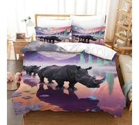 Juego De Funda De Edredón Rinoceronte Juego De Ropa De Cama Estampado Lago Salado en el Crepúsculo En 3D Microfibra con Cremallera Y Funda De Almohada para Adultos Adolescentes Single（140x200cm）