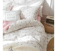 Juego de funda de edredón rosa y blanco, tamaño individual, 2 piezas, estampado floral y hojas de flores, reversible, de microfibra, 172 x 229 cm, decoración de dormitorio suave y estética para