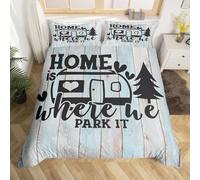Juego de funda de edredón rústica de granja para camping, tamaño King, divertido hogar donde estacionamos, funda de edredón con 2 fundas de almohada, Explore Camper Gifts RV Life - Funda de edredón de microfibra para mujeres adultas, 3 piezas