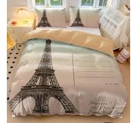 Juego de funda de edredón rústica de la Torre Eiffel vintage parisina, funda de edredón de microfibra suave, decoración de dormitorio Shabby Chic (03, doble 200 x 200 cm + 65 x 65 cm x 2)