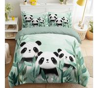 Juego de funda de edredón suave al tacto, acuarela, animal, panda, bambú, sereno, bonito estampado, funda de edredón reversible cepillada, verde, 135 x 200 cm
