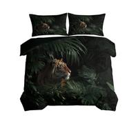 Juego de funda de edredón tamaño Super King de 3 piezas, juego de ropa de cama reversible con 2 fundas de almohada, selva tropical natural, suave, fácil cuidado, para todas las estaciones (negro