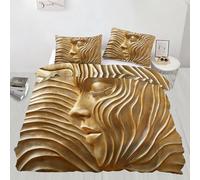 Juego de funda de edredón tamaño Super King dorado con diseño de escultura femenina, funda de edredón con textura abstracta de 260 x 220 pulgadas, cierre de cremallera y 2 fundas de almohada