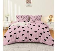 Juego de funda de edredón transpirable de 120 x 150 cm, diseño de corazón coreano, suave y fácil de cuidar, funda nórdica de microfibra suave y romántica, con cierre de cremallera y fundas de almohada