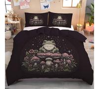 Juego de Funda de edredón Una rana sentada sobre un hongo Juego de Ropa de Cama de Estilo de fantasía y misterio con Cierre de Cremallera Funda de edredón 240x220 cm y 2 fundas de almohada, Rosa Verde